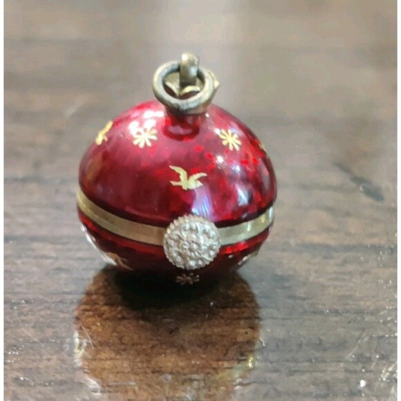 Atlanta Geneve Pendant Watch Swiss-made Orb Red Enamel Hand-painted Gold Birds - Picture 2 of 11